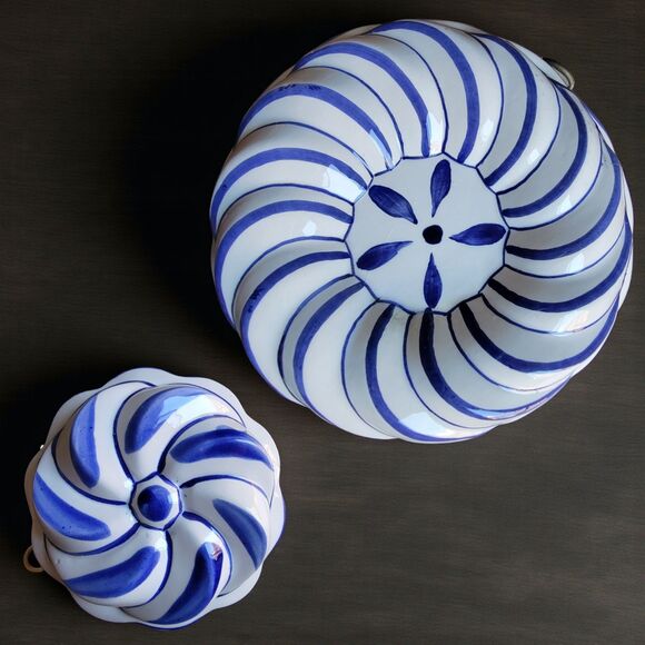 Knobler Other - VTG Set Of 2 Knobler Japan Ceramic Jelly Molds Hand Painted Blue White Home